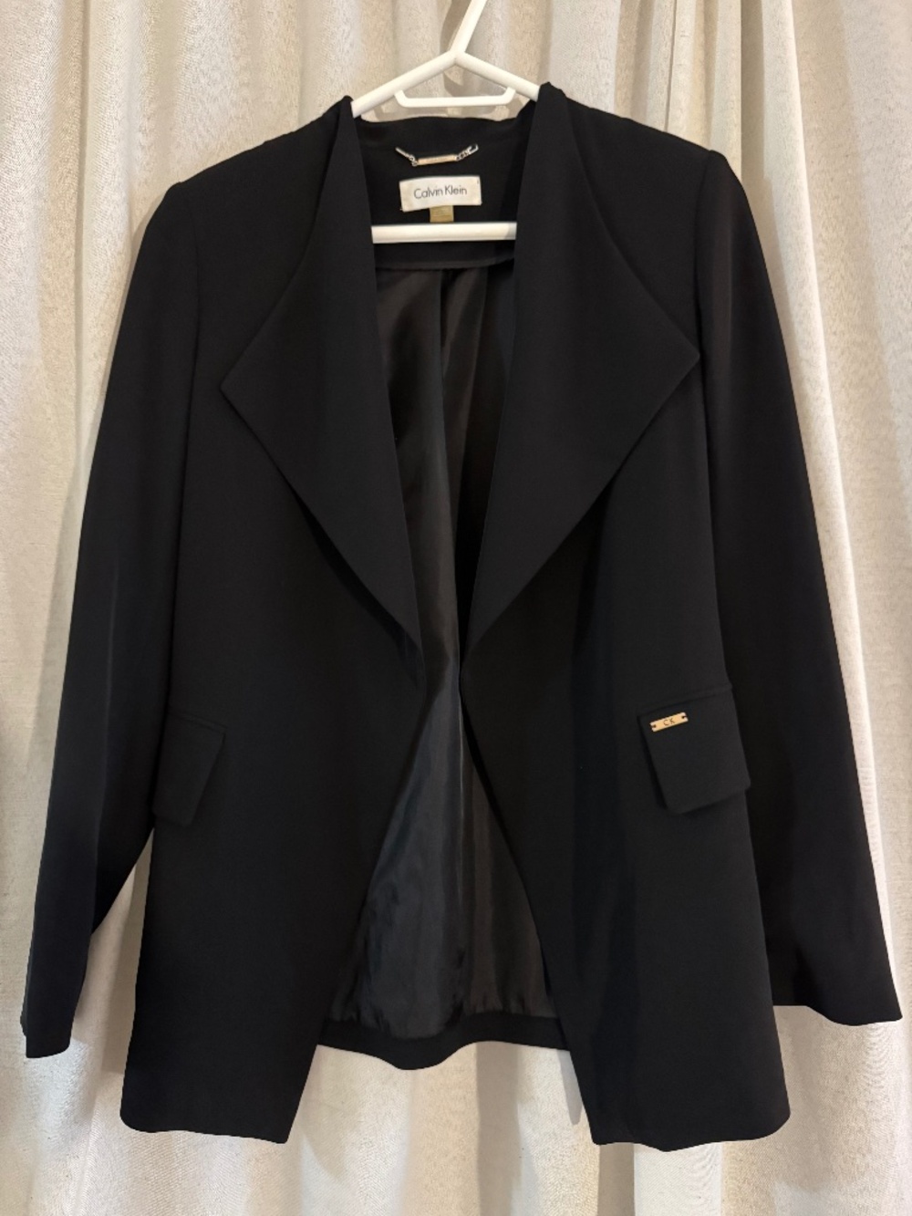 Calvin Klein Black Draped Open Front Blazer | Size S